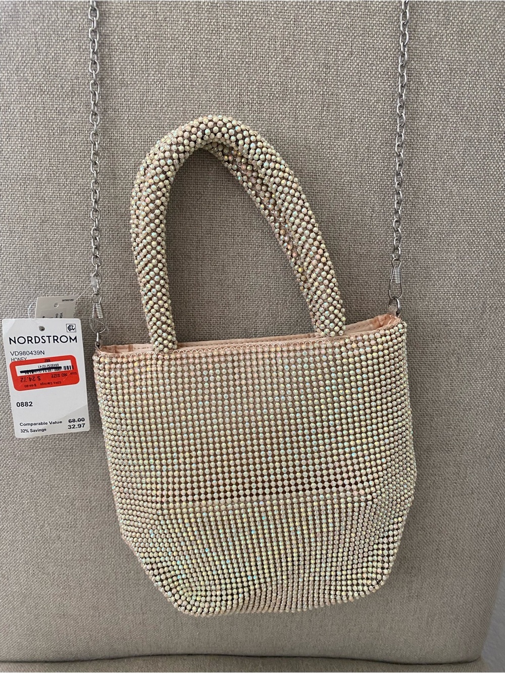 Nordstrom Iridescent Beaded Mini Tote in Champagne Glow